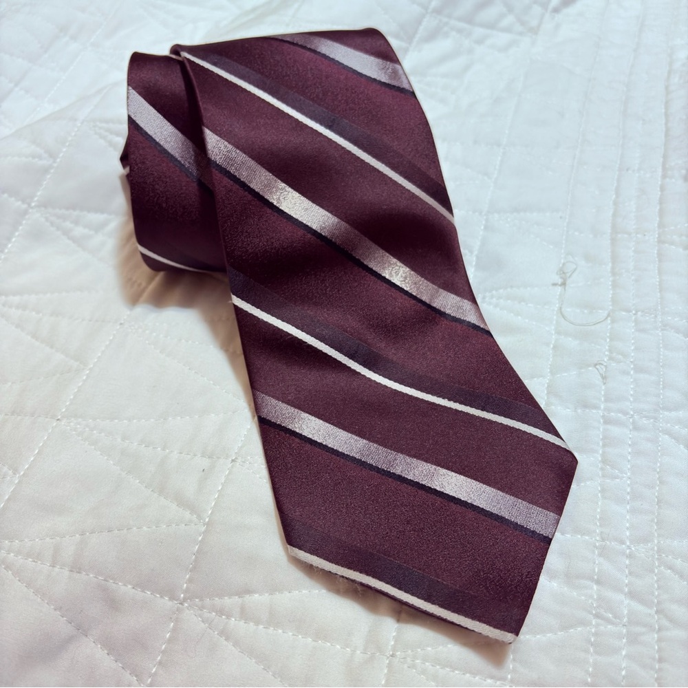Pierre Cardin 100% Silk Tie Burgundy Stripe Classic Mens Necktie